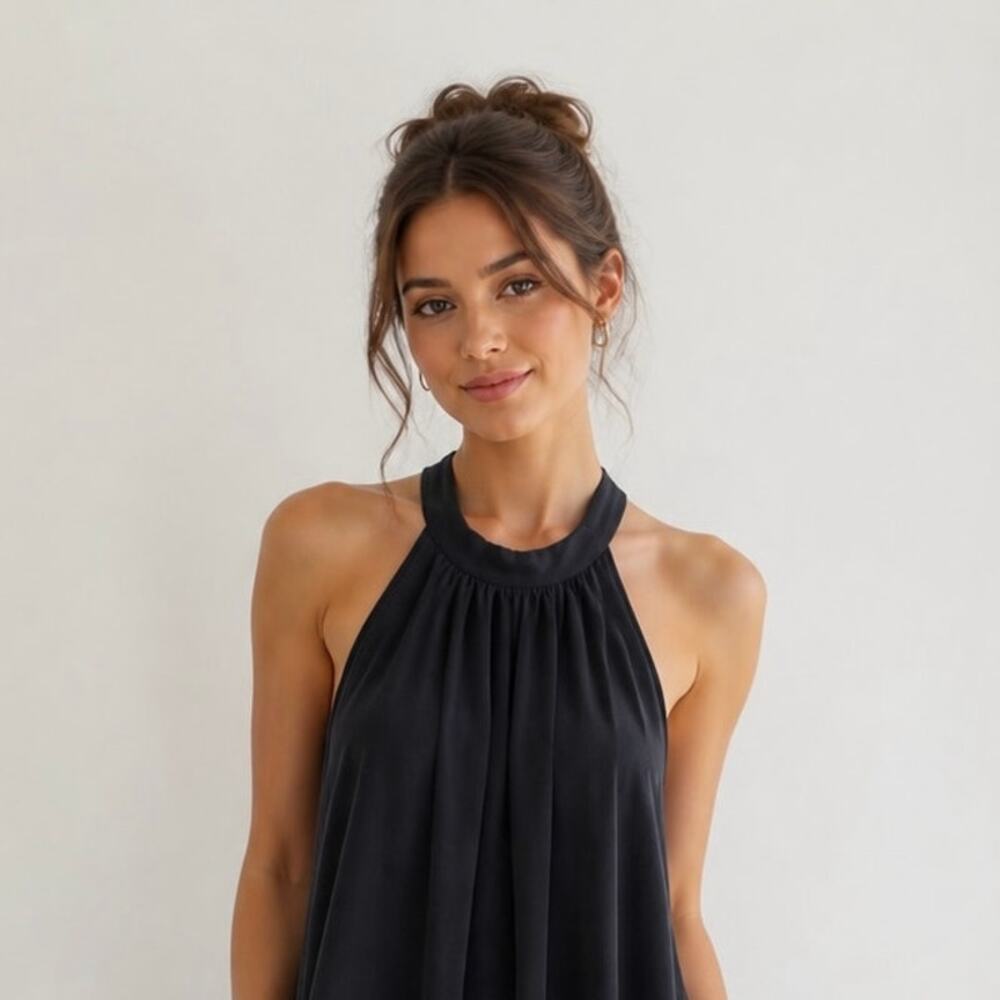 erj+ali Black Halter Neck Bubble Hem Dress M